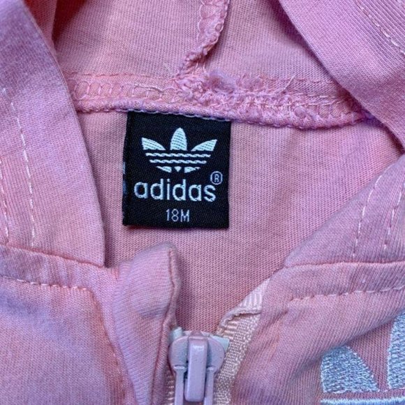 ADIDAS Girls Short Sleeved Jacket Top 18 Months Pink Hoody Toddler Girl 12-18 - Picture 5 of 5